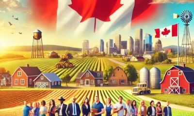 image featuring a rural Canadian landscape with a diverse group of professionals. It represents image based on rcic blog.
